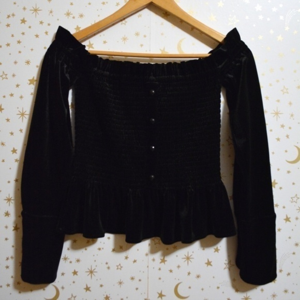 NWT - Greysn Women’s Black Velvet Off Shoulder Top Small